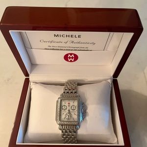 Michele Deco Diamond Chronograph Watch Head & Bracelet 33mm